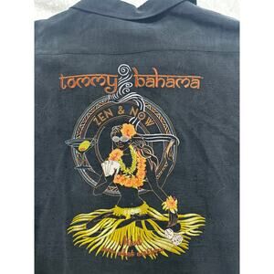 Tommy Bahama ShirtMen 2xl Black Silk Craps Hula Girl Zen & NowHawaiian Camp